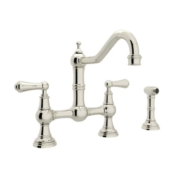 Two Handle Bridge Kitchen Faucet in Polished Nickel
