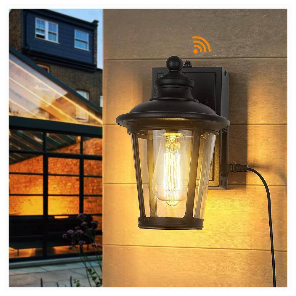 Black Aluminum Outdoor Lantern Sconce with Clear Glass Shade