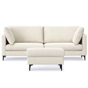 Ava 90 in. Straight Arm Tightly Woven Performance Fabric Mid Century Rectangle Sofa and Ottoman Set in. Cream