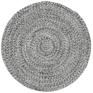 Braided Ivory/Black Doormat 3 ft. x 3 ft. Round Solid Area Rug