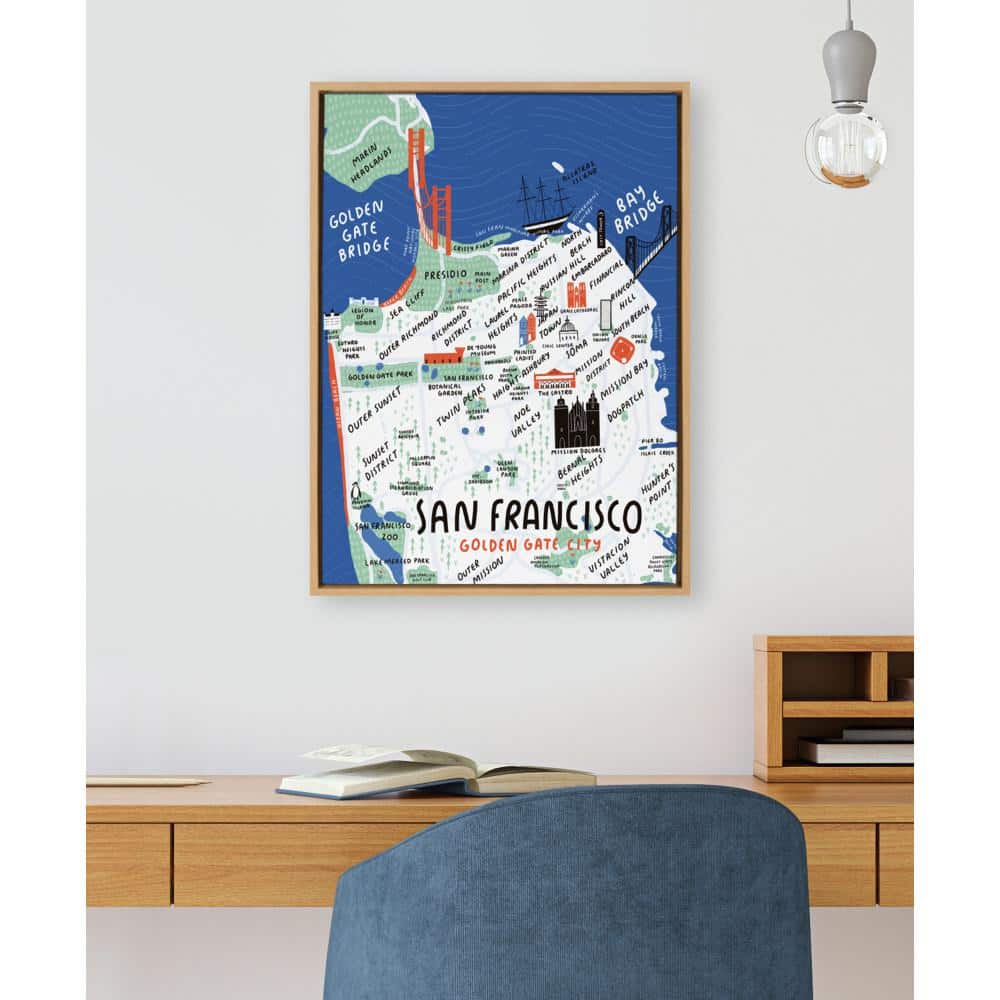 San Francisco Illustration Framed Canvas for Kids Nursery, 23x33, Natural