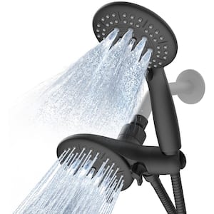 4.7 in. 2-in-1, 6-Spray Patterns Wall Mount Handheld Shower Head 1.8 GPM with Dual Shower Heads in Matte Black