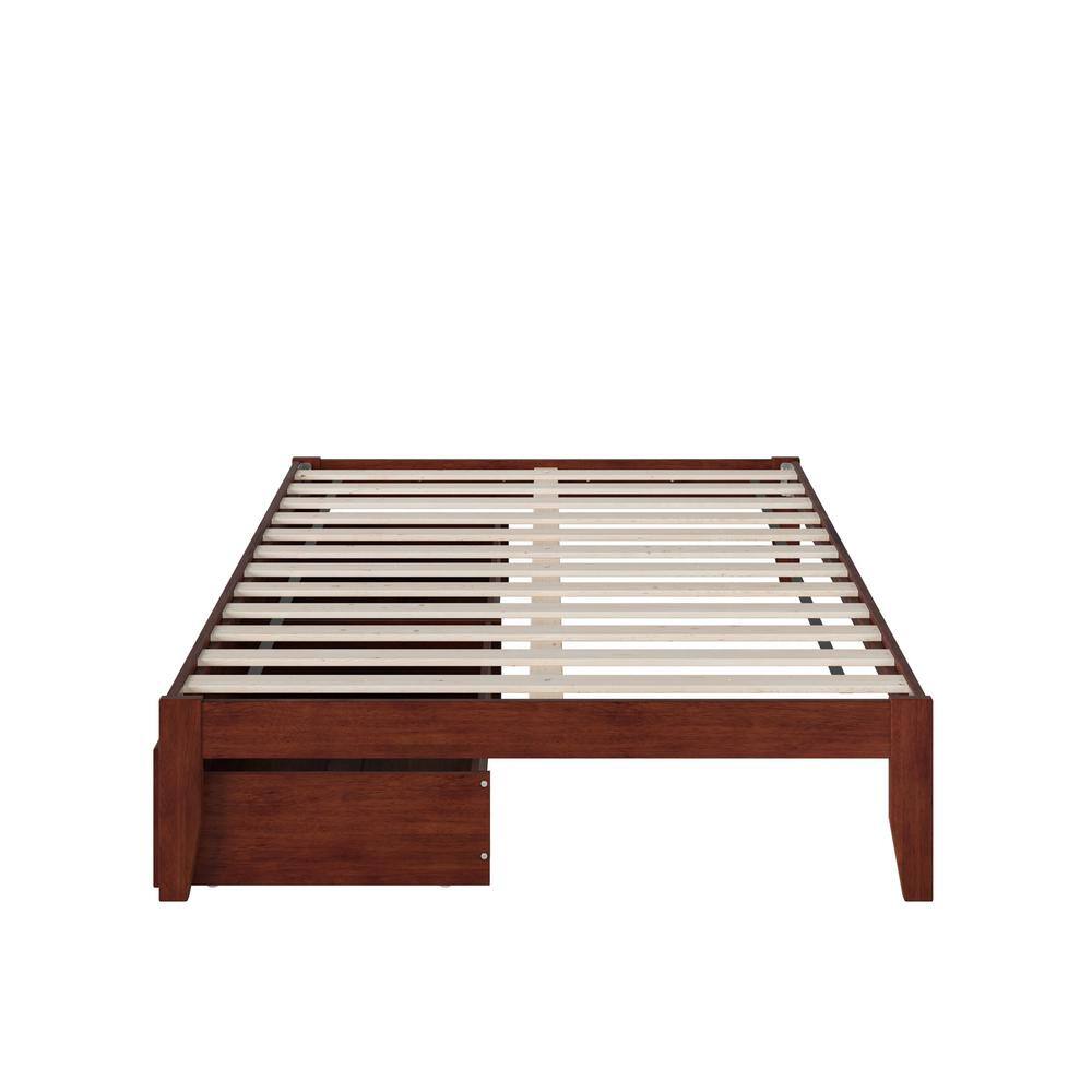 Walnut Full Platform Bed with USB Charger and Storage Drawers
