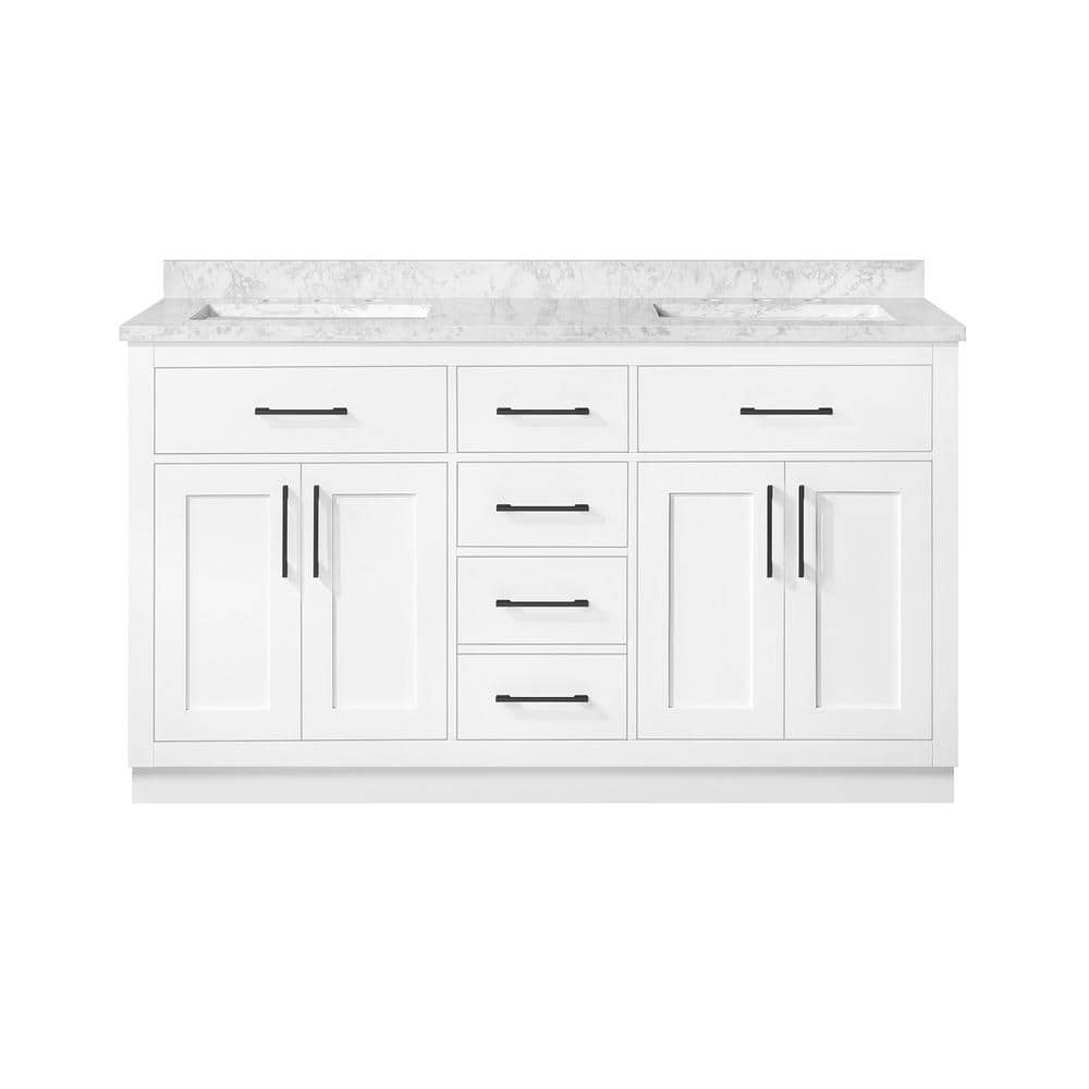 Athea 60" Pure White Freestanding Double Sink Bathroom Vanity