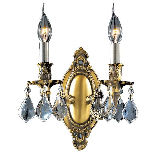 Worldwide Lighting Windsor Collection 2-Light Antique Bronze Crystal Candle Wall Sconce