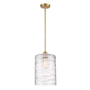 Cobbleskill 1-Light Satin Gold Shaded Pendant Light with Deco Swirl Glass Shade