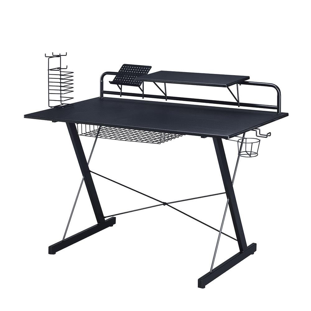 Black Carbon Fiber Gaming Desk with Drawer and Cup Holder