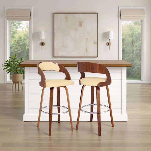 Shelly 41 in. H Cream Low Back Wood Bar Stool with Faux Leather Seat (Set of 2)