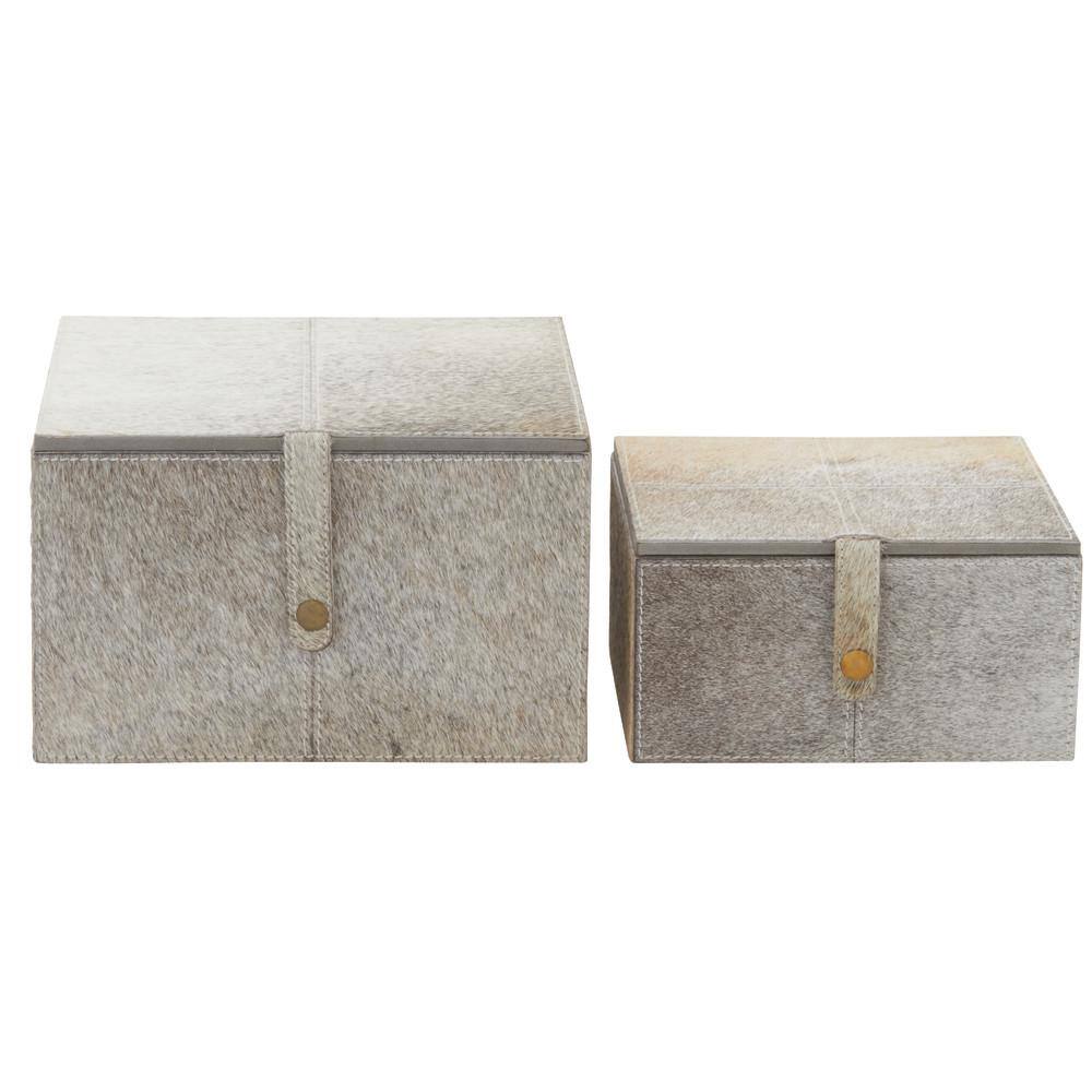 Gray Leather Hide Lidded Storage Boxes with Dividers