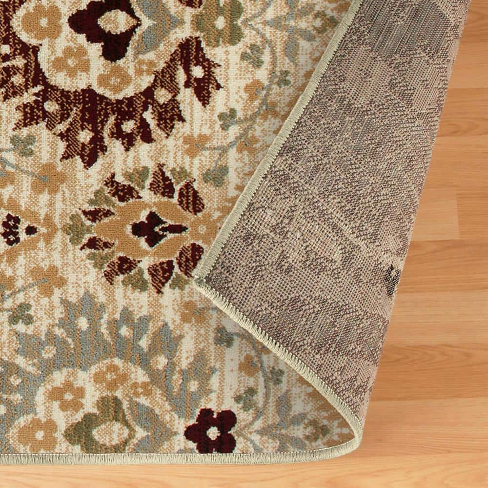 Camel Floral Polypropylene Medium Pile Area Rug 6' x 9'