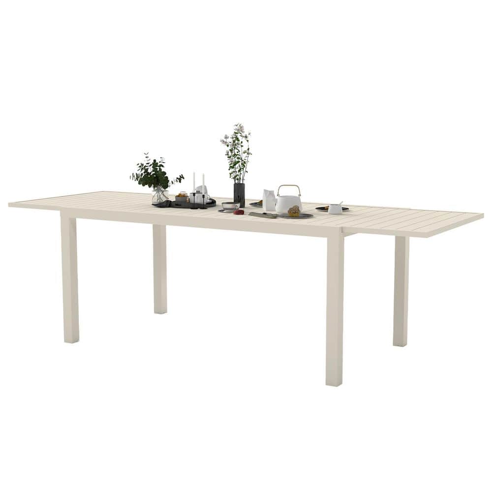 White Aluminum Outdoor Dining Table with Extension, Patio Table Bistro ...