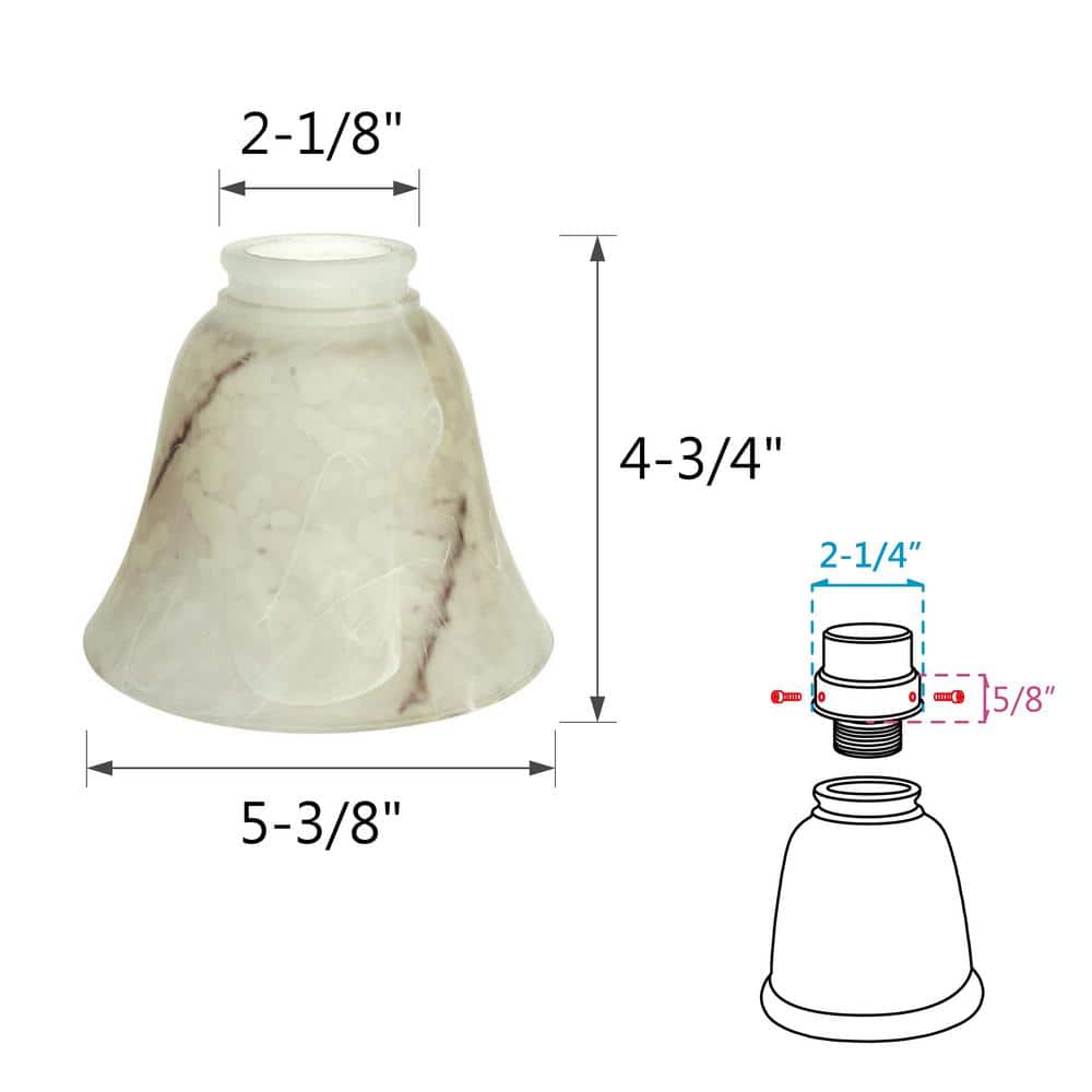 Transitional Alabaster Glass Bell Shades with Hand Painted Veins, 4 Pack