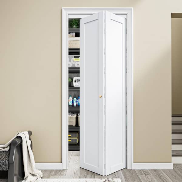 30 in. x 80 in. 1-Lite Panel Solid Core White Primed Composite MDF Closet Bi-fold Door with Handle and Hardware