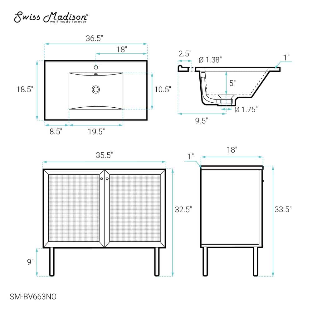 Natural Oak and White Ceramic Freestanding Bathroom Vanity