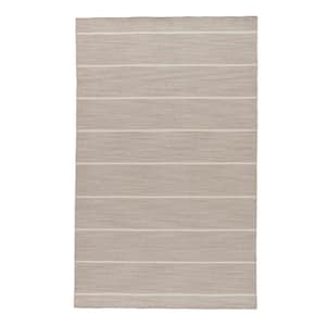 Kona Flat-Weave Gray/White 8 ft. x 10 ft. Stripes Area Rug