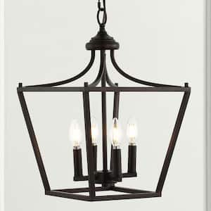 Camden 13 in. 4-Light Oil Rubbed Bronze Iron Classic Midcentury Farmhouse Lantern Pendant Light