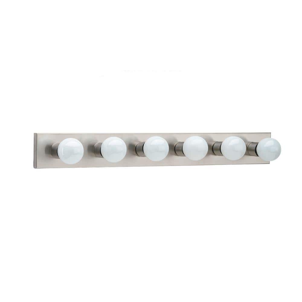 Center Stage 36 in. 6-Light Brushed Stainless Traditional Wall Dressing Roo