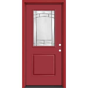 Performance Door System 36 in. x 80 in. 1/2 Lite Element Left-Hand Inswing Red Smooth Fiberglass Prehung Front Door