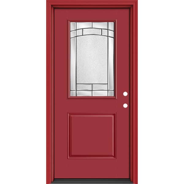 Masonite Performance Door System 36 in. x 80 in. 1/2 Lite Element Left-Hand Inswing Red Smooth Fiberglass Prehung Front Door