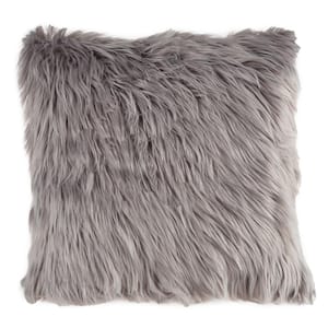 Gray Faux Himalayan Fur Floor 22 in. W x 22 in. L Throw Pillow