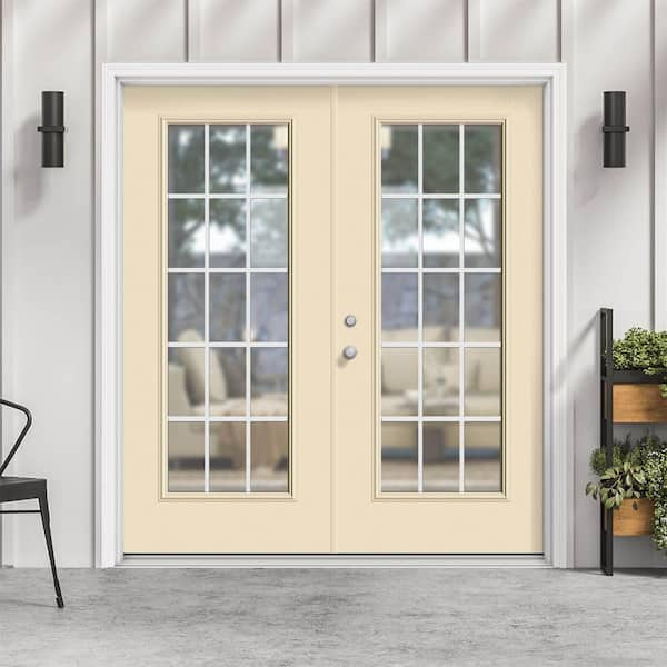 72 in. x 80 in. Fiberglass Prehung Right-Hand Inswing GBG 15-Lite Clear Glass Patio Door with Vinyl Frame