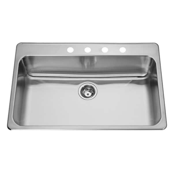 ECOSINKS Acero Drop-In Drop-in Stainless Steel 33x22x8 4-Hole Single Basin Kitchen Sink with Satin Finish-DISCONTINUED