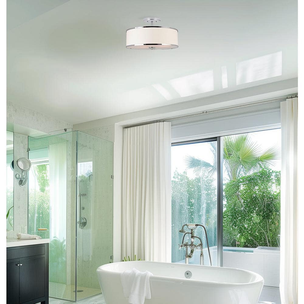 Chloe 15" Chrome Finish Modern Ceiling Light with White Drum Shade