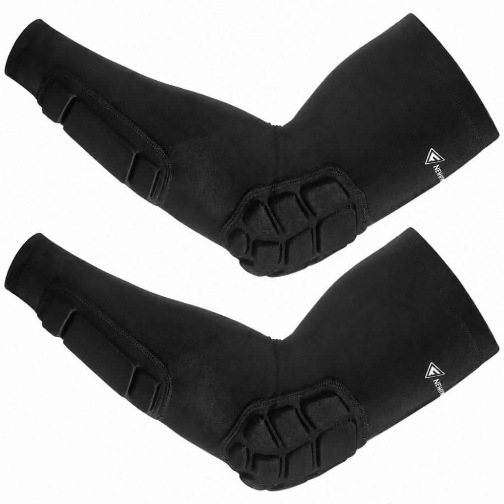 Padded Elbow Forearm Brace Compression Sleeves, Kids Sports Protective Gear, Shock Absorbing, Black, Medium Sizes