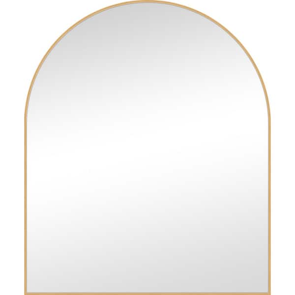 30 in. W x 36 in. H Arched Framed Wall Bathroom Vanity Mirror in Brushed Gold