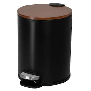 Round 5 L/1.3 Gal. Pedal Trash Bin with Bamboo Soft Close Lid in Black and Stained Bamboo