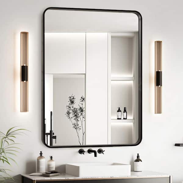 24 in. W x 32 in. H Wall Mounted Mirror with Black Aluminum Frame HD Tempered Glass, Anti-Rust for Bathroom and Bedroom