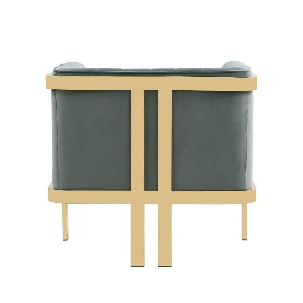 Set of 2 Gray Velvet Barrel Accent Chairs with Metal Frame