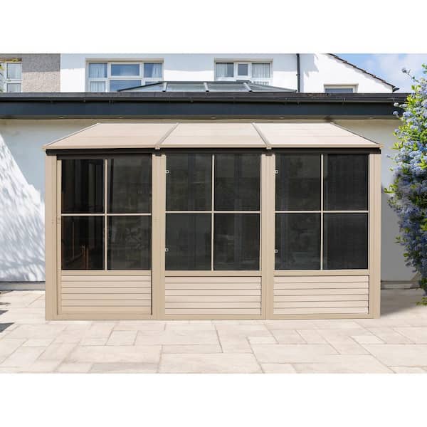 Gazebo Penguin Florence Add-A-Room Wall Mounted Solarium 10 ft. x 16 ft. with Metal Roof in Sand