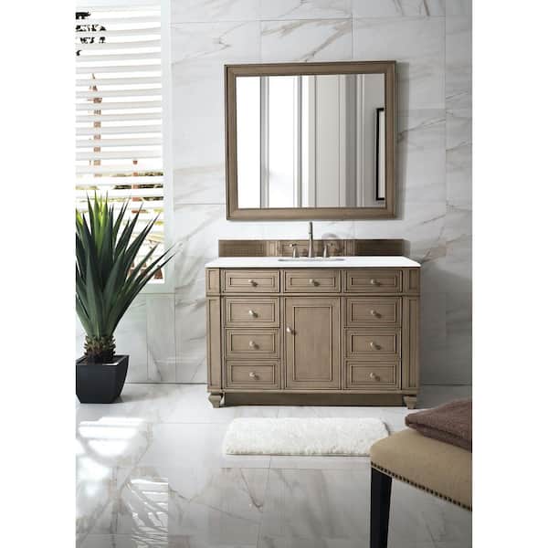 Bristol 44 in. W x 40 in. H Large Framed Rectangular Wall Mount Bathroom Vanity Mirror in Whitewashed Walnut