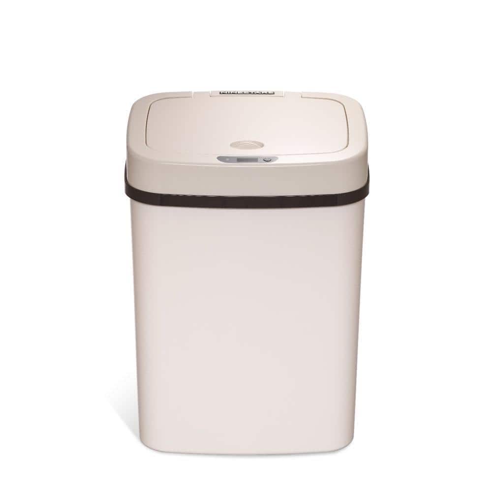 White Plastic Touchless Motion Sensor Trash Can, 3.2 Gallon