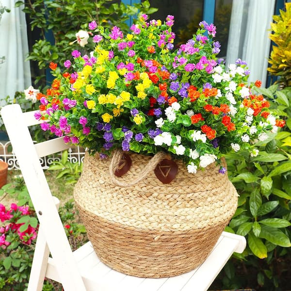 9.8 in. Green Multi-Color Outdoor Artificial Shrub Pack 20-Pack