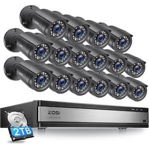 16-Channel 5MP-Lite 2TB DVR Surveillance System with 16-Wired 1080p Outdoor Security Cameras