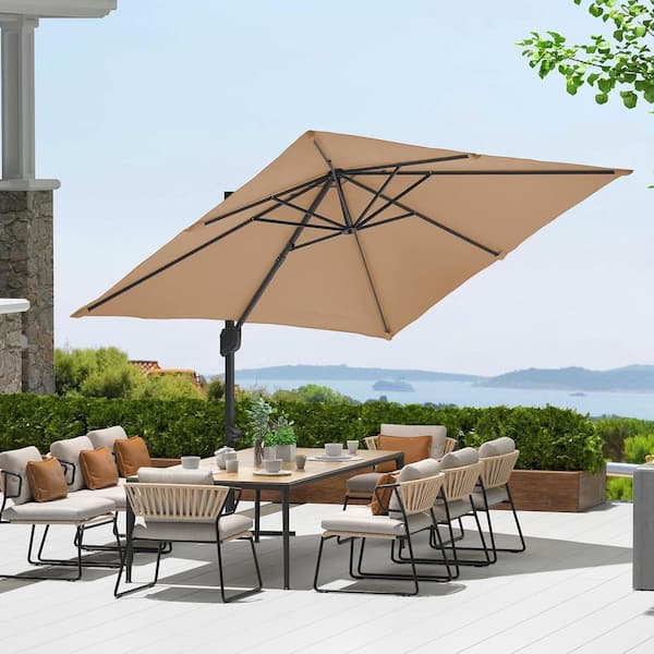 discount offset patio umbrella Outsunny 11ft Cantilever with Base Crank Brown Upgrade your outdoor living with this patio cantilever umbrella with solar lights Living Accents 10 ft. Tiltable
