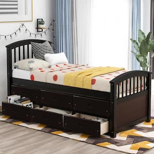Espresso Twin Size Platform Bed with 6-Drawers