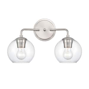16 in. 2-Light Brushed Nickel Vanity Light with Clear Glass