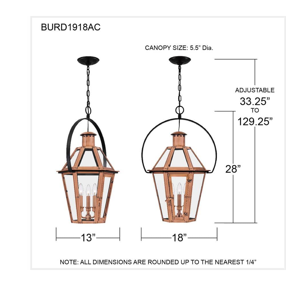 Burdett Aged Copper 3-Light Pendant with Clear Glass Panels
