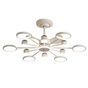 49 in. 12-Light White LED Ceiling Fan with Light and Remote, Indoor Modern Chandelier Ceiling Fan with Starry Pattern