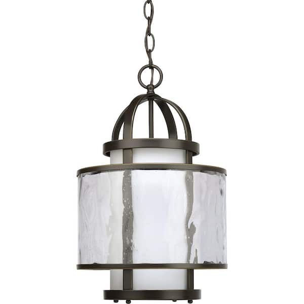 Progress Lighting Bay Court Collection 1-Light Antique Bronze Foyer Pendant with Etched Opal Glass