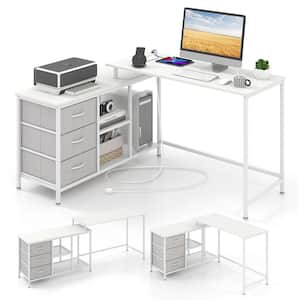 81 in. Rectangular White Wood 3-Drawer Desk with Power Outlet