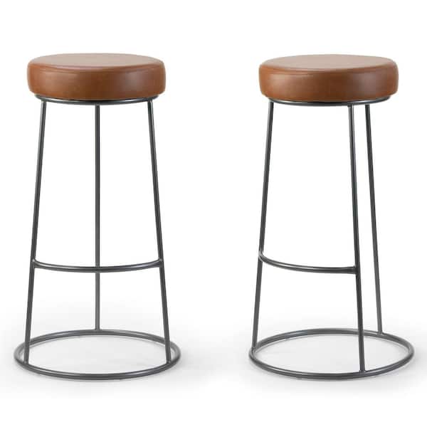 Glamour Home Set of 2 Amie Brown Backless Bar Stool with Gunmetal Grey Frame