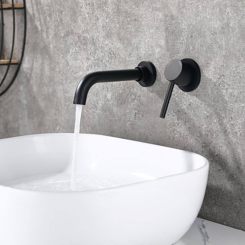 Matte Black Wall Mount Bathroom Faucet with Brass Valve