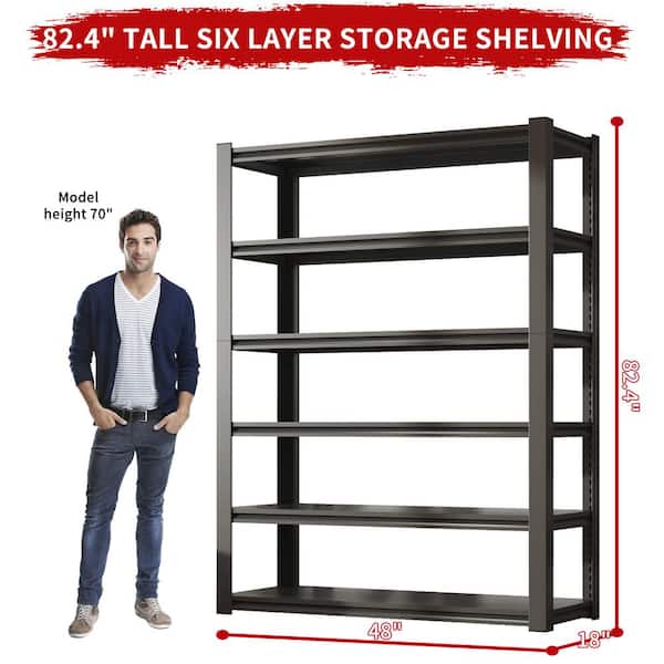 Heavy Duty 82 in. H 6-Shelf Black Metal Pantry Organizer Garage Storage Rack Shelf Metal Shelving w/Adjustable Shelves