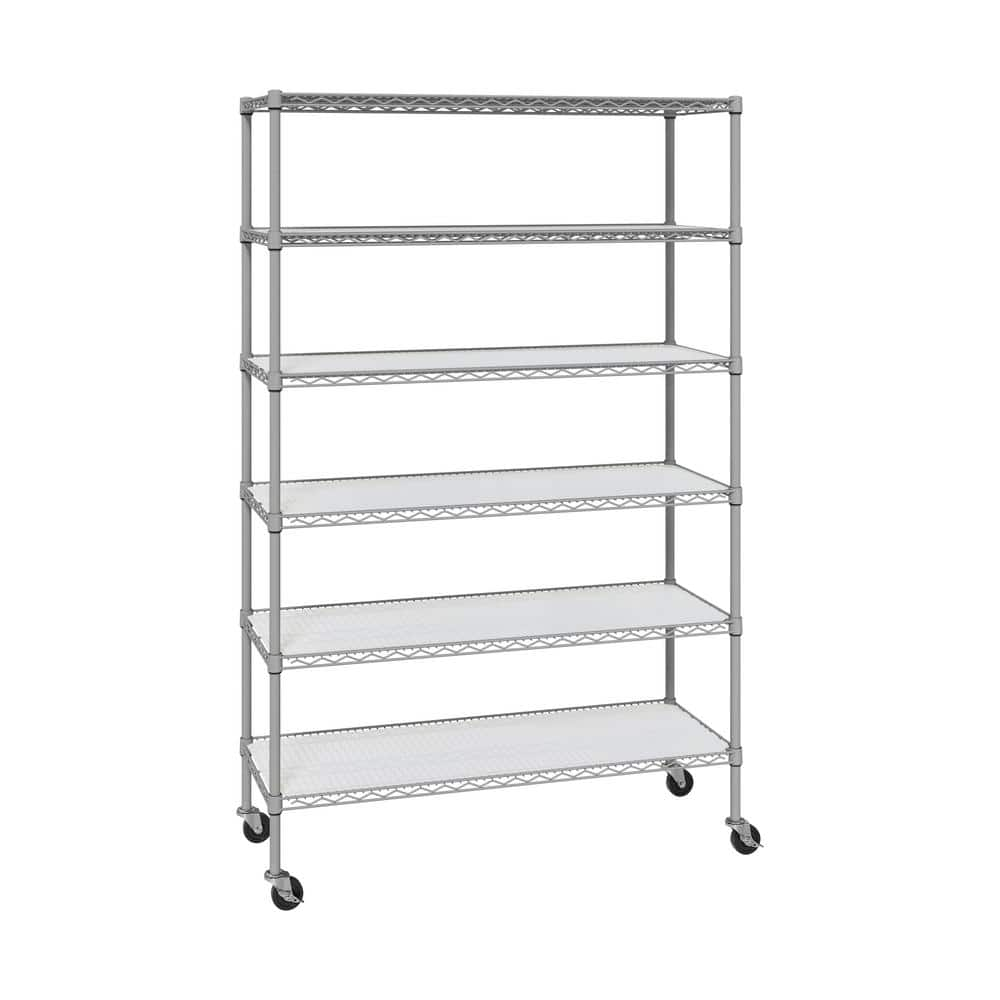 UltraDurable 6-Tier NSF Household Steel Shelving Unit w/ Shelf Liners in Granite, 48" W x 18"D x 75.5"H