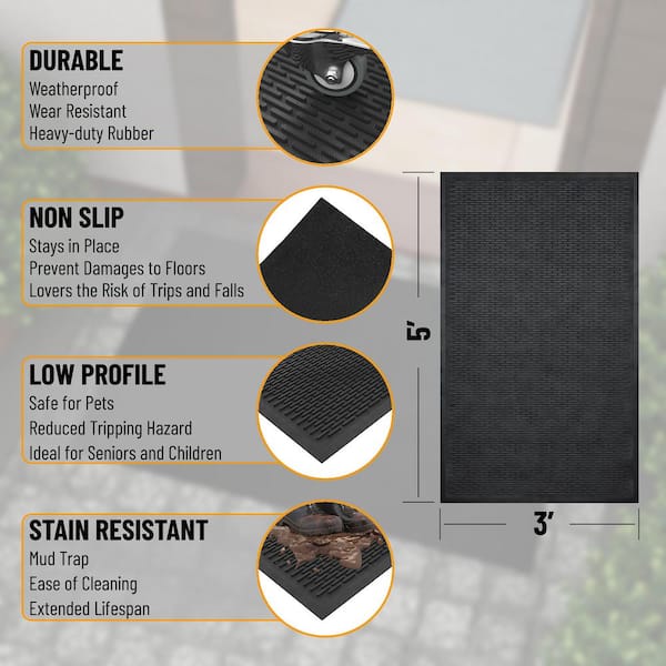 Ottomanson Easy clean, Waterproof Non-Slip 3x5 Indoor/Outdoor