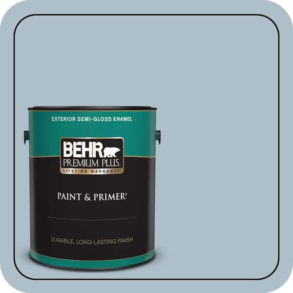 BEHR PREMIUM PLUS 1 gal. #570E-3 Liberty Gray Semi-Gloss Enamel Exterior Paint & Primer